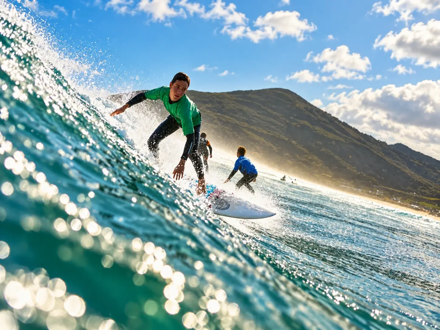 Surfistas practicando en las olas cerca de Berria, Santoña